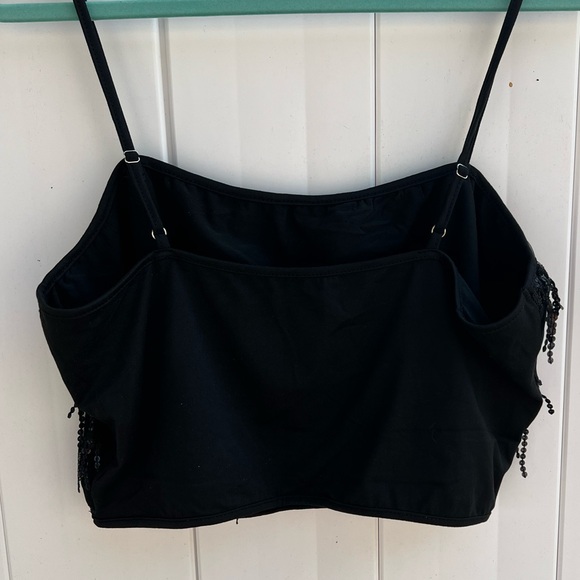 Lishly Black Adjustable Spaghetti Strap Sequined Fringe Crop Top Women's Size 12 - Picture 2 of 8